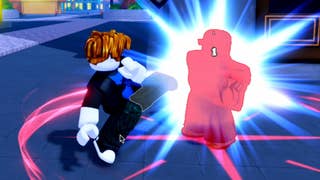 A Roblox character kicking an enemy in the Solo Leveling-inspired game Arise Crossover.