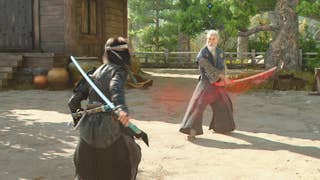 Naoe fighting Genzaburo in Assassin's Creed Shadows.