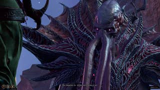 The player character in Baldur's Gate 3 speaks with The Emperor, who is asking whether they want to evolve or not