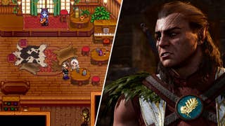 Halsin in Baldur's Gate 3 opposite a bunch of characters in a tavern in Stardew Valley mod Baldur's Village.
