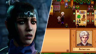 Shadowheart in Baldur's Gate 3 opposite Astarion in Stardew Valley.