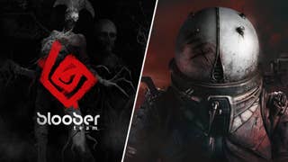 Bloober Team's red capital-B shaped icon, in a split image with a helmeted figrue that looks suspiciously phallic.