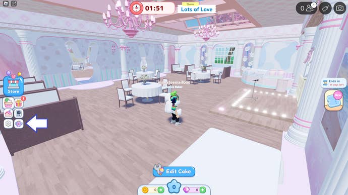 A screenshot of Cake Off in Roblox showing the game's codes button.