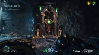 The player looks at a Sentinel Shrine in DOOM: The Dark Ages