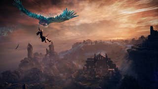 The Duchess begins an Expedition in Elden Ring: Nightreign, flying into Limveld using a Spectral Hawk