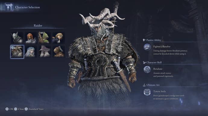 The Raider's character info screen in Elden Ring Nightreign