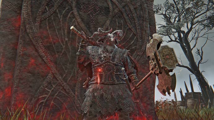 The Raider standing near his stele in Elden Ring Nightreign