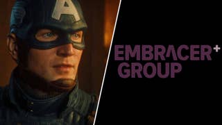 The Embracer Group logo opposite Captain America in Marvel 1943: Rise of Hydra.