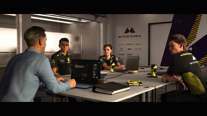The main characters of F1 25's Braking Point 3 having a chat.
