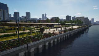 A scenic view of the riverside park in the South Korean-inspired city of Dowon in inZOI.