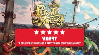 A five star review header for Like A Dragon: Pirate Yakuza in Hawaii.