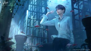 Rafayel sits in some kind of underwater greenhouse structure surrounded by small fish in Love and Deepspace.