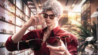 Sylus tries on sunglasses in a brightly-lit boutique and offers another pair to the POV player in a relaxed moment in Love and Deepspace.