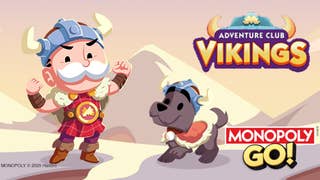 Artwork for the Monopoly Go Adventure Club Vikings event, featuring the Monopoly mascot wearing a viking outfit.
