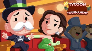 Artwork for the Monopoly Go Tycoon Awards tournament, showing the Monopoly mascot at an awards ceremony.