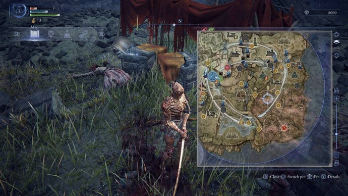 The Executor can be seen standing in a camp with the map open in Elden Ring: Nightreign