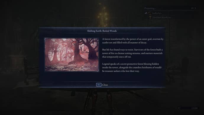 The tooltip for the Rotted Woods Shifting Earth event in Elden Ring: Nightreign is shown