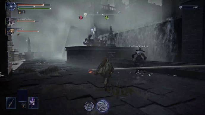 Ironeye can be seen running through Noklateo, Shrouded City towards a waterfall in Elden Ring: Nightreign