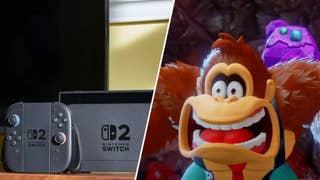 The Nintendo Switch 2 opposite Donkey Kong screaming in Donkey Kong Bananza.