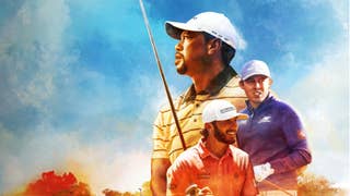 Cover art image for PGA Tour 2K25 with three golfers depicted in a watercolour style.