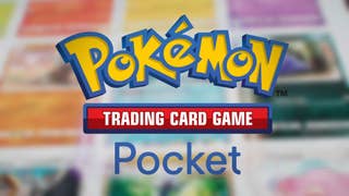 The Pokemon TCG Pocket logo is shown, with some blurred Pokemon TCG Pocket cards in the background