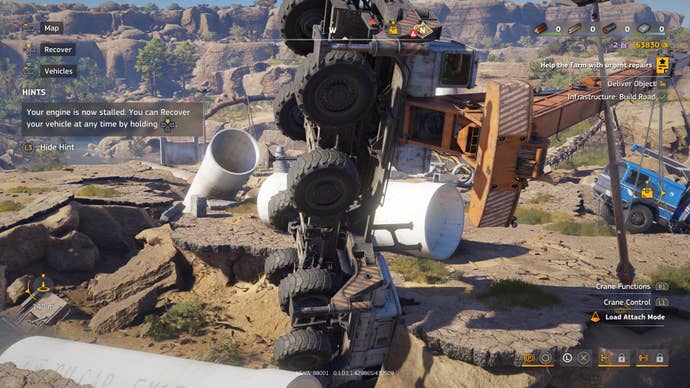A crane in RoadCraft doing a thing it shouldn't do, but is because its operator's a hooligan.