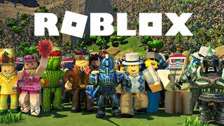 Key artwork for Roblox, showing the platform's logo and a colorful crowd of different characters all lined up.