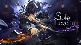 Artwork for the mobile game Solo Leveling Arise, showing the game's main character Sung Jinwoo holding two swords.