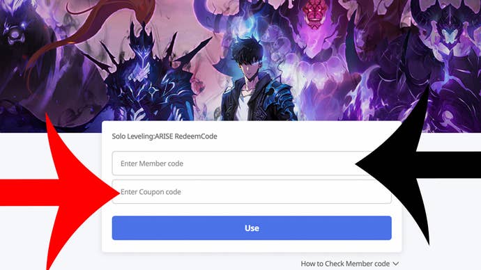 Website for Solo Leveling Arise which players can use to redeem codes.