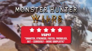 Monster Hunter Wilds review card with 5 stars that reads: "SMARTER, STRONGER, FASTER, FRIENDLIER,
BUT - CURIOUSLY - MORE SIMPLISTIC"