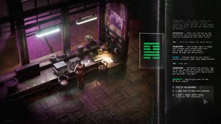 A character stands in front of a computer in XXX Nightshift.